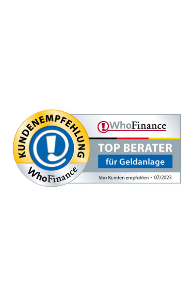 Auszeichnung WhoFinance TOP Berater Geldanlage 07/2023
