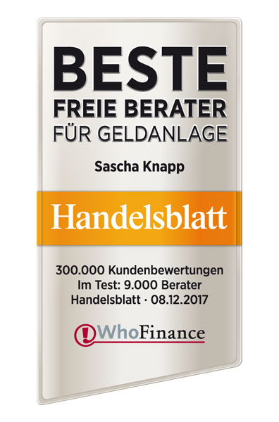 Auszeichnung Handelsblatt WhoFinance - Beste freie Berater für Geldanlage 2017